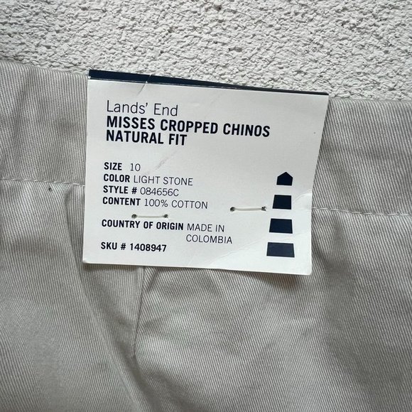 NWT Lands' End Misses Cropped Chinos Pants Natural Fit Cotton Light Stone Sz 10 - Picture 5 of 5